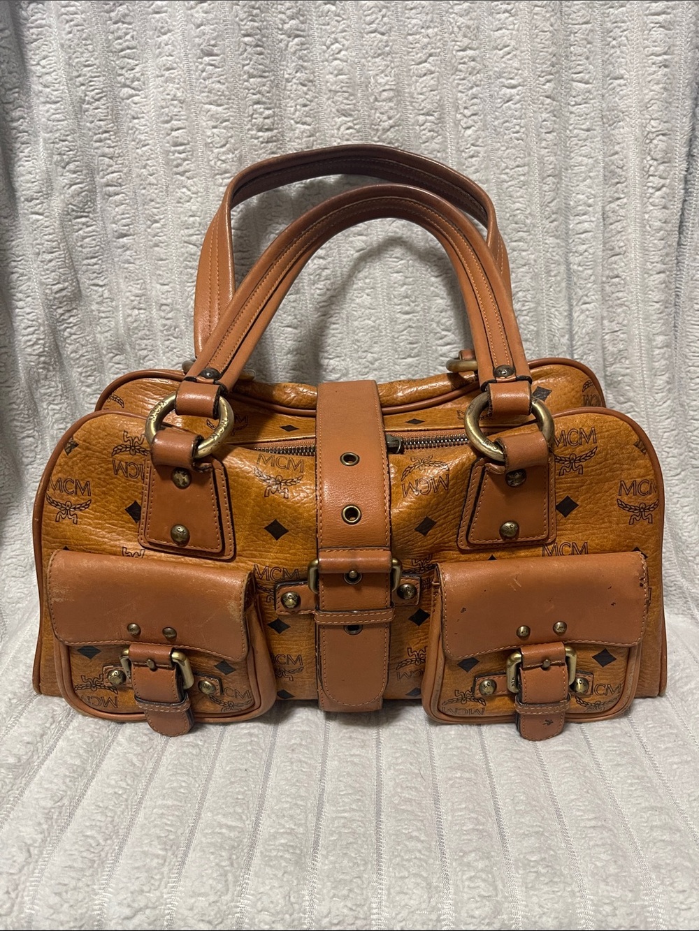 MCM Manhattan Belt Buckle Boston Cognac Monogram